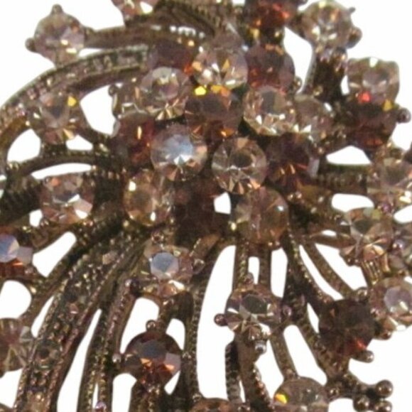 Brown Topaz Rhinestone Floral Combo Pendant Brooch - Picture 6 of 14